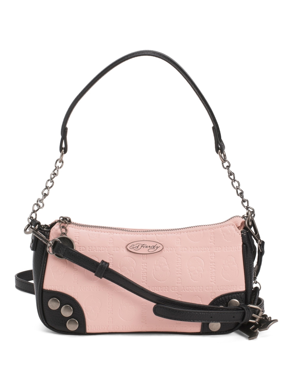 Ed Hardy Pink and Black Chain-Accent Mini Shoulder Bag